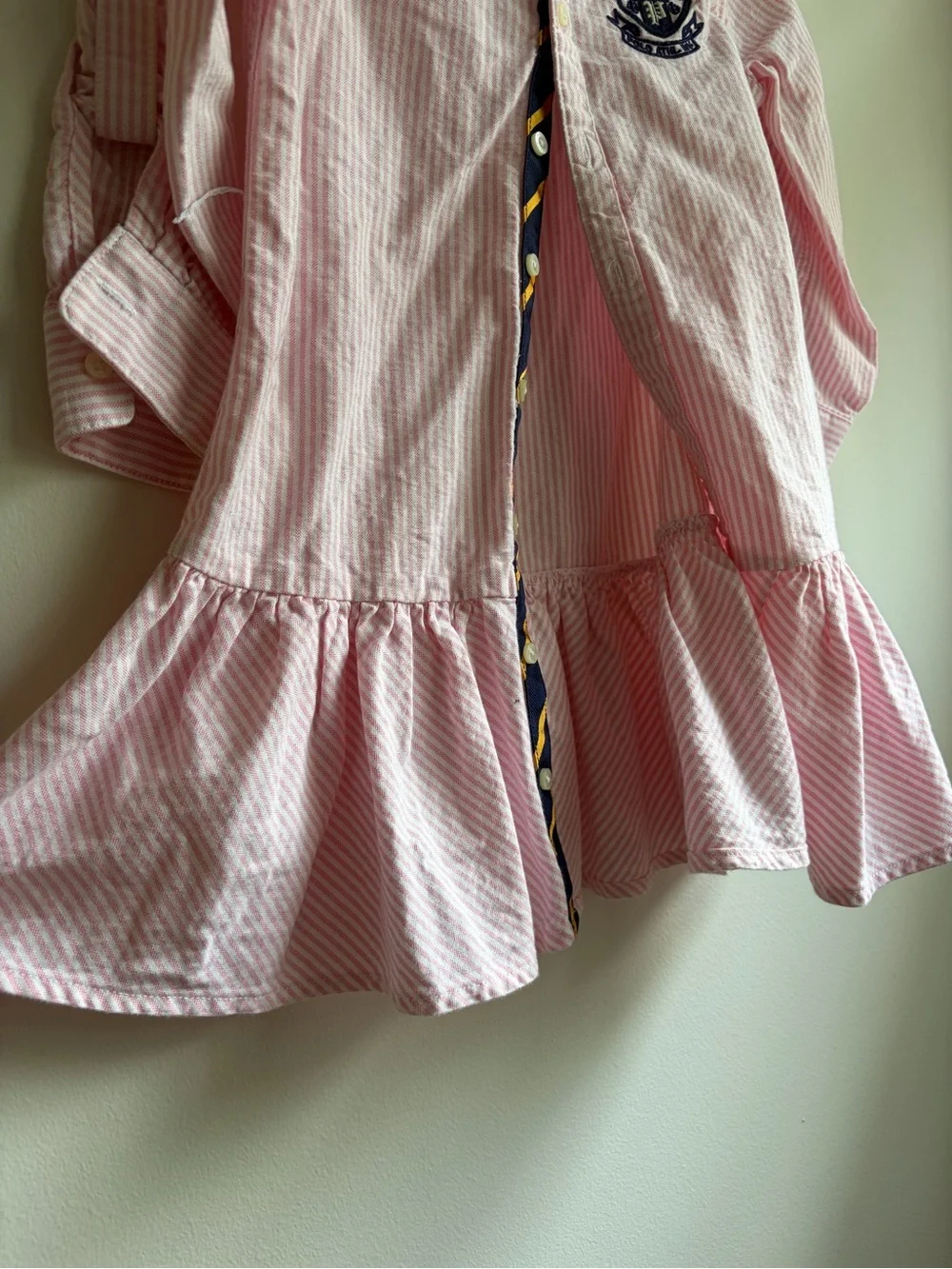 Ralph Lauren Pink Striped Shirt Dress Girls 3T Button Embroidered Preppy